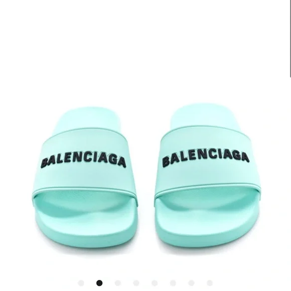 Balenciaga Mint Logo Pool Slides Size 35 - Picture 3 of 6